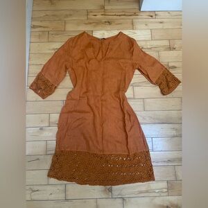 Elegant Lace Trim Dress in Warm Orange